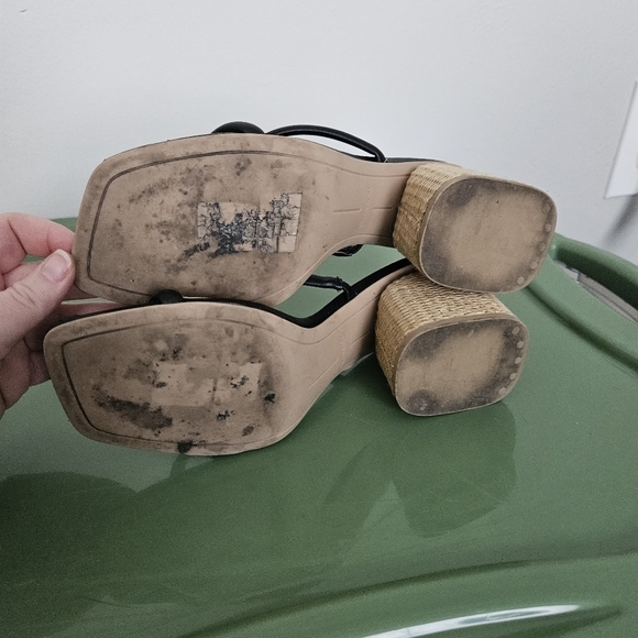 Dolce Vita black thin straps wicker block heel sandal size 9.5 - Picture 7 of 8